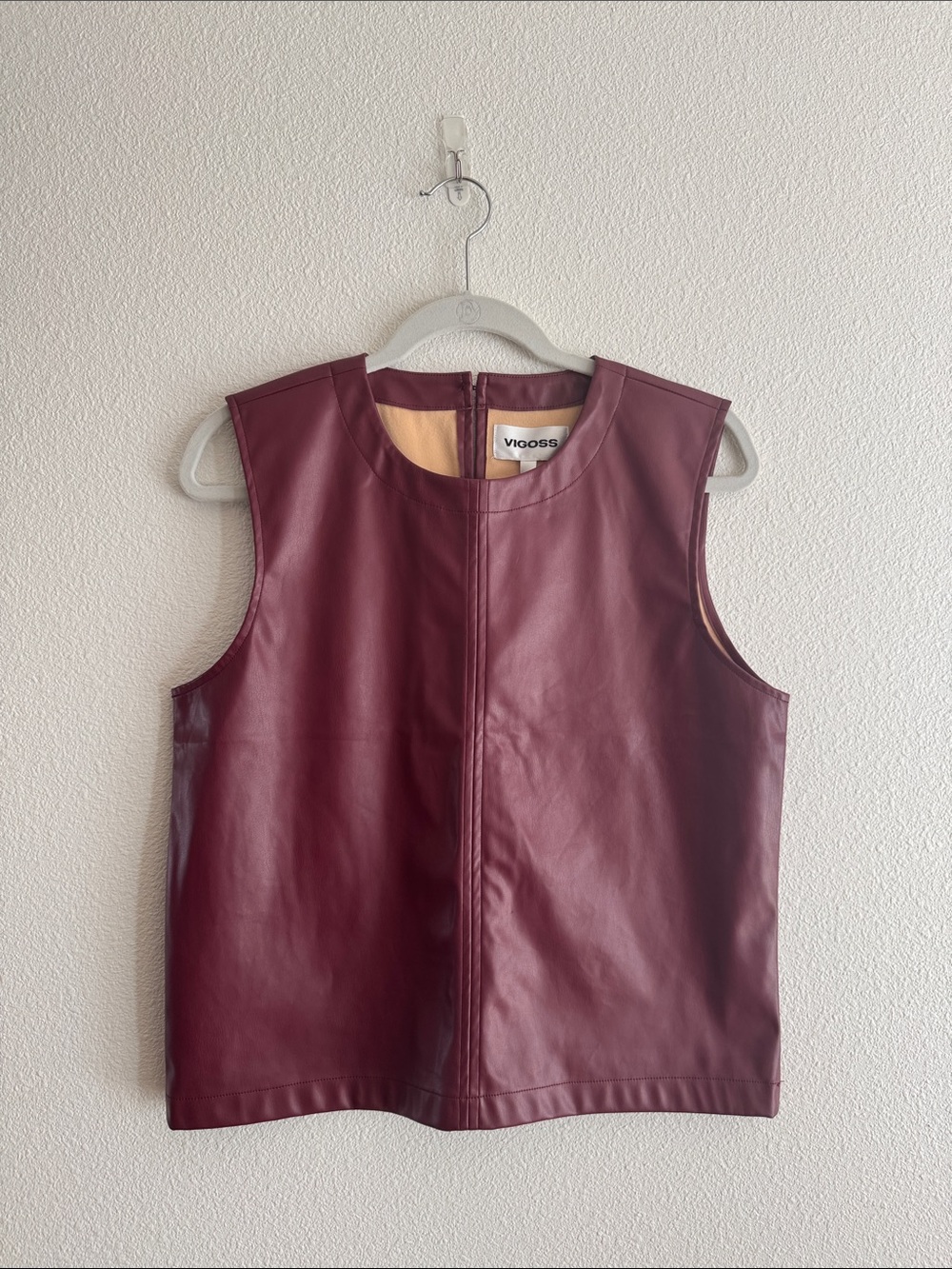 Vigoss Faux Leather Sleeveless Top in Burgundy